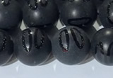 CAA3662 15.5 inches 10mm round matte & carved black agate beads