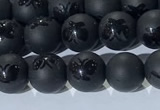 CAA3665 15.5 inches 6mm round matte & carved black agate beads