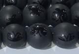 CAA3666 15.5 inches 8mm round matte & carved black agate beads