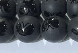 CAA3667 15.5 inches 10mm round matte & carved black agate beads