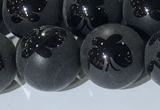 CAA3668 15.5 inches 12mm round matte & carved black agate beads