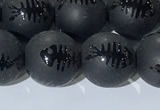 CAA3672 15.5 inches 10mm round matte & carved black agate beads