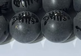 CAA3673 15.5 inches 12mm round matte & carved black agate beads