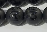 CAA3678 15.5 inches 12mm round matte & carved black agate beads