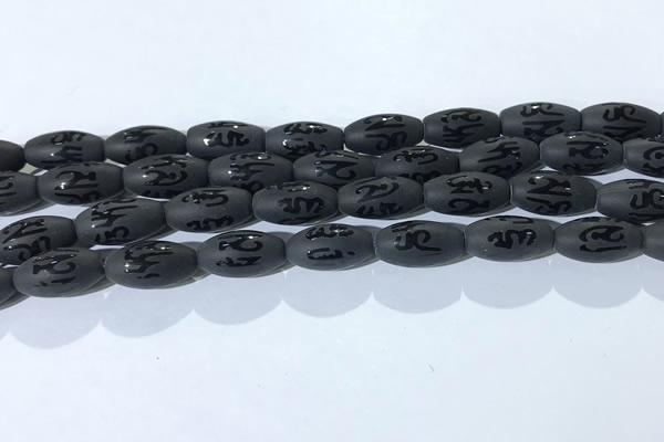 CAA3680 15.5 inches 8*16mm rice matte & carved black agate beads