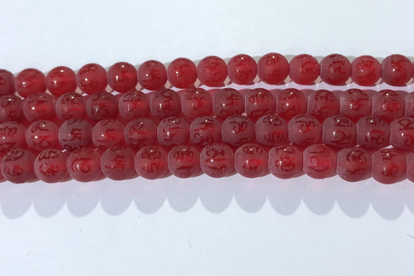 CAA3687 15.5 inches 8mm round matte & carved red agate beads