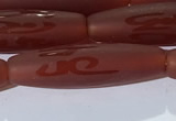 CAA3694 15.5 inches 8*30mm rice matte & carved red agate beads