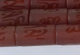 CAA3697 15.5 inches 8*16mm tube matte & carved red agate beads