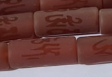 CAA3698 15.5 inches 8*19mm tube matte & carved red agate beads