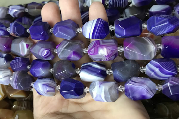 CAA3825 13*17mm - 18*22mm faceted nuggets line agate beads