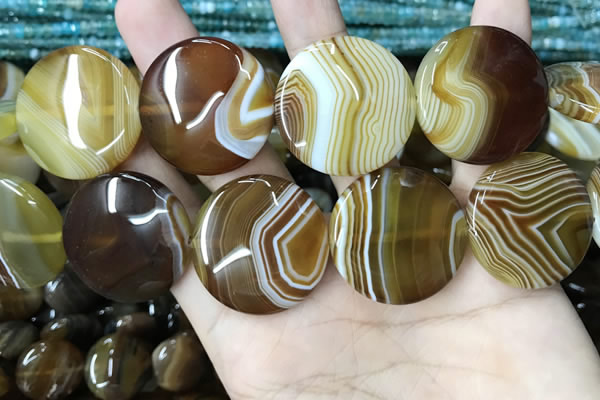 CAA4208 15.5 inches 30mm flat round line agate beads wholesale