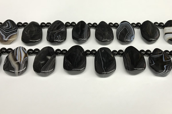 CAA4369 Top drilled 20*30mm freeform black banded agate beads