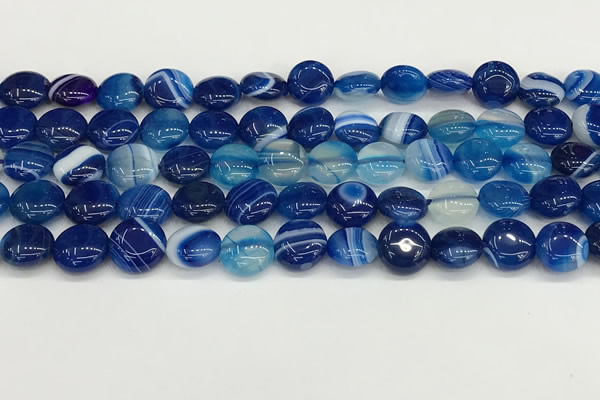 CAA4585 15.5 inches 10mm flat round banded agate beads wholesale