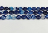 CAA4593 15.5 inches 12mm flat round banded agate beads wholesale