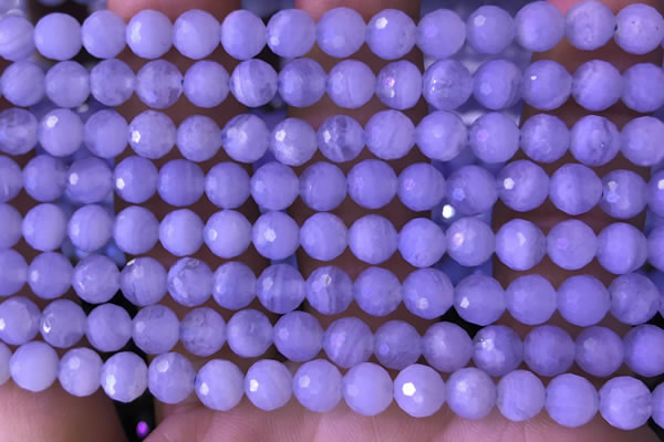 CAA5006 15.5 inches 6mm faceted round blue lace agate beads