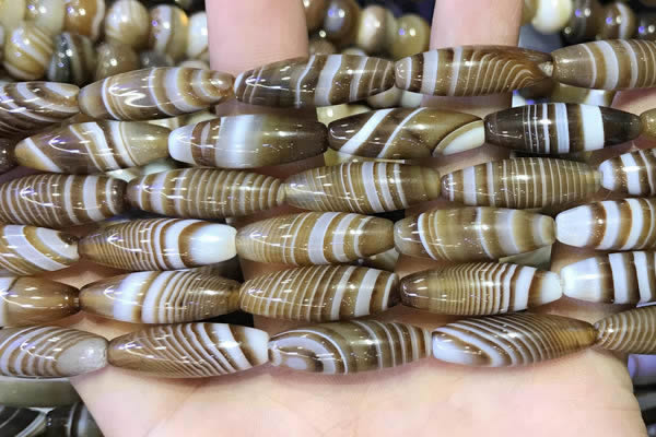 CAA5112 15.5 inches 8*25mm rice striped agate beads wholesale