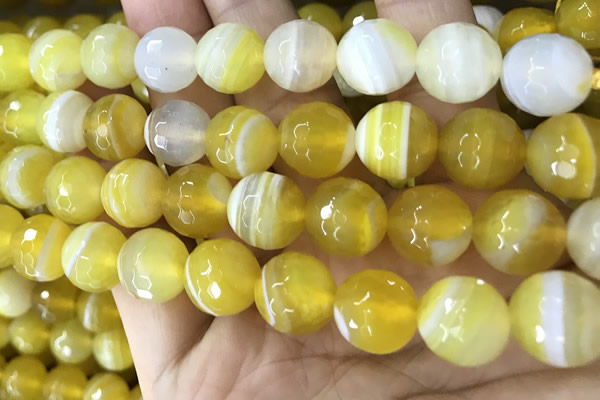 CAA5154 15.5 inches 14mm faceted round banded agate beads