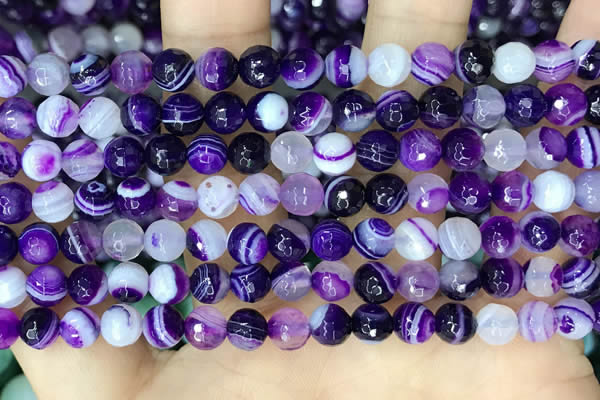 CAA5178 15.5 inches 6mm faceted round banded agate beads