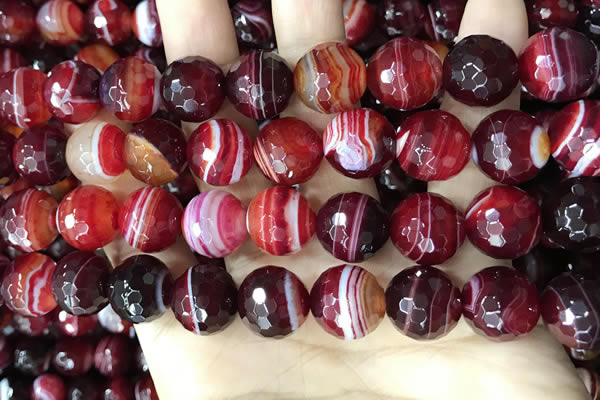 CAA5217 15.5 inches 14mm faceted round banded agate beads