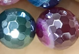 CAA5561 15 inches 12mm faceted round AB-color banded agate beads