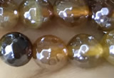 CAA5566 15 inches 6mm faceted round AB-color banded agate beads