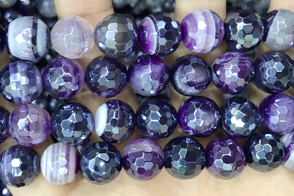 CAA5597 15 inches 12mm faceted round AB-color banded agate beads