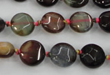 CAA560 15.5 inches 12mm faceted flat round dragon veins agate beads