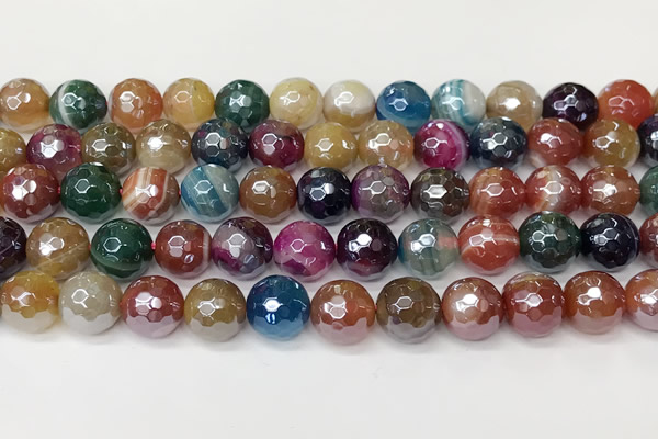 CAA5612 15 inches 10mm faceted round AB-color banded agate beads