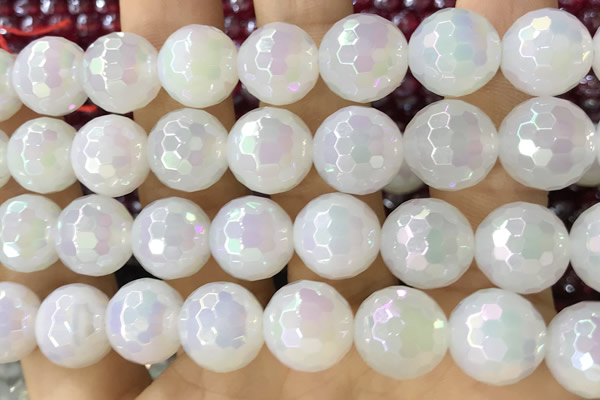 CAA5623 15 inches 12mm faceted round AB-color white agate beads