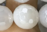 CAA5628 15 inches 12mm faceted round AB-color white agate beads