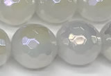 CAA5633 15 inches 12mm faceted round AB-color white agate beads