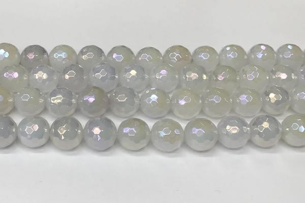 CAA5633 15 inches 12mm faceted round AB-color white agate beads