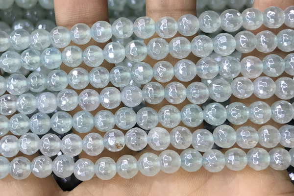 CAA5635 15 inches 6mm faceted round AB-color green agate beads