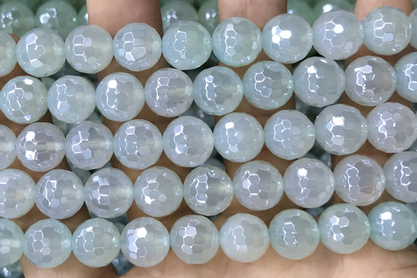 CAA5636 15 inches 8mm faceted round AB-color green agate beads