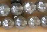 CAA5640 15 inches 6mm faceted round AB-color grey agate beads