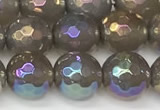 CAA5646 15 inches 8mm faceted round AB-color grey agate beads