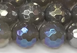 CAA5647 15 inches 10mm faceted round AB-color grey agate beads