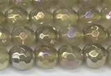 CAA5650 15 inches 6mm faceted round AB-color grey agate beads