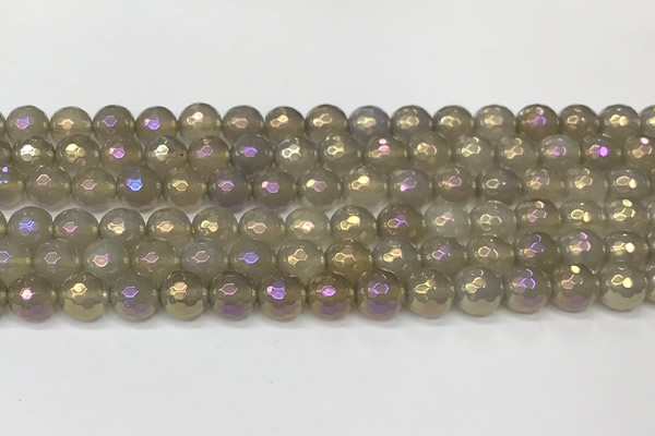 CAA5651 15 inches 8mm faceted round AB-color grey agate beads