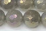 CAA5653 15 inches 12mm faceted round AB-color grey agate beads