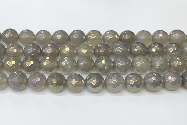 CAA5653 15 inches 12mm faceted round AB-color grey agate beads