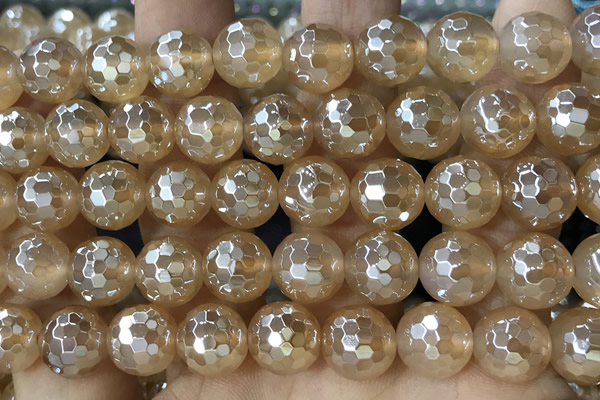 CAA5657 15 inches 10mm faceted round AB-color yellow agate beads