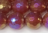 CAA5667 15 inches 10mm faceted round AB-color red agate beads