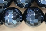 CAA5671 15 inches 8mm faceted round AB-color black agate beads