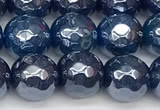 CAA5676 15 inches 8mm faceted round AB-color blue agate beads