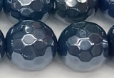 CAA5678 15 inches 12mm faceted round AB-color blue agate beads