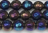 CAA5680 15 inches 6mm faceted round AB-color black agate beads