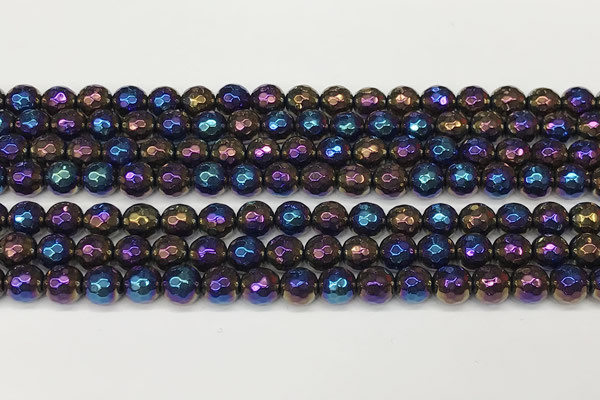 CAA5680 15 inches 6mm faceted round AB-color black agate beads