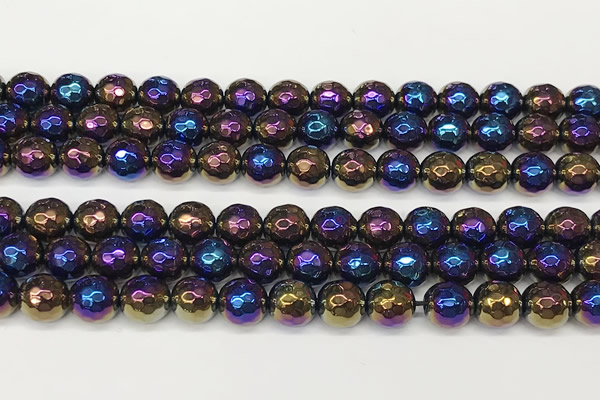 CAA5681 15 inches 8mm faceted round AB-color black agate beads