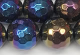 CAA5682 15 inches 10mm faceted round AB-color black agate beads